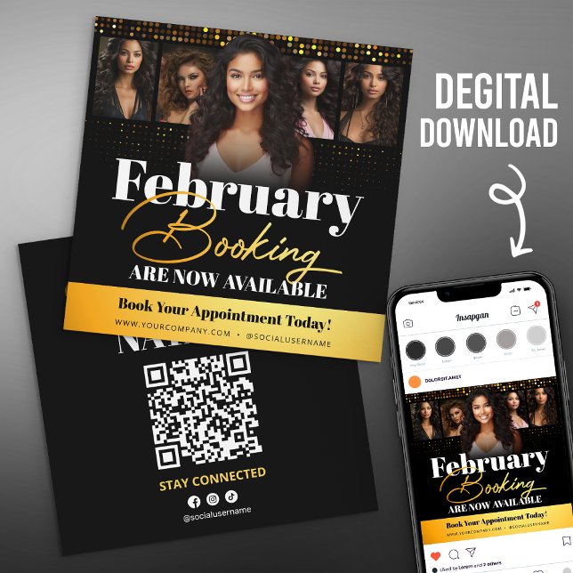 Modern Black Gold Photo Hair Stylist Flyer Card (Creator Uploaded)