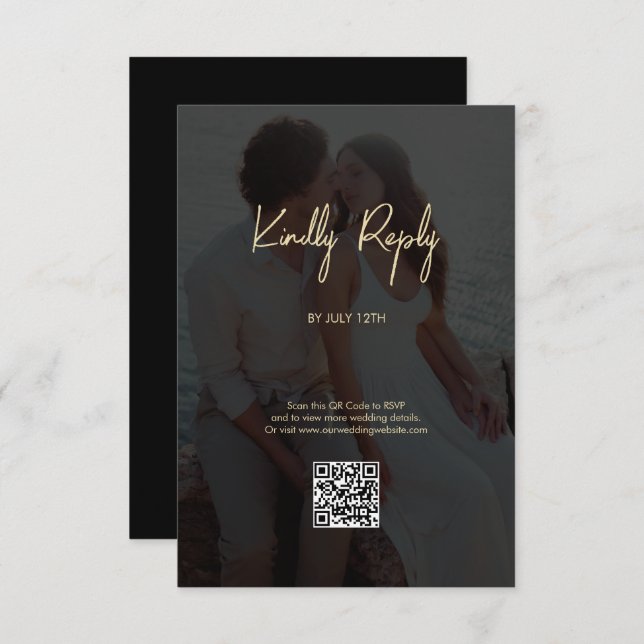 Modern Black Gold Photo Overlay Wedding Enclosure Card (Front/Back)