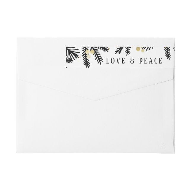 Modern Black & Gold Pine and Berries Address Label (Back)