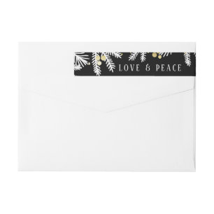 Modern Black & Gold Pine and Berries Address Label