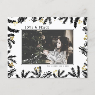 Modern Black & Gold Pine and Berries Holiday