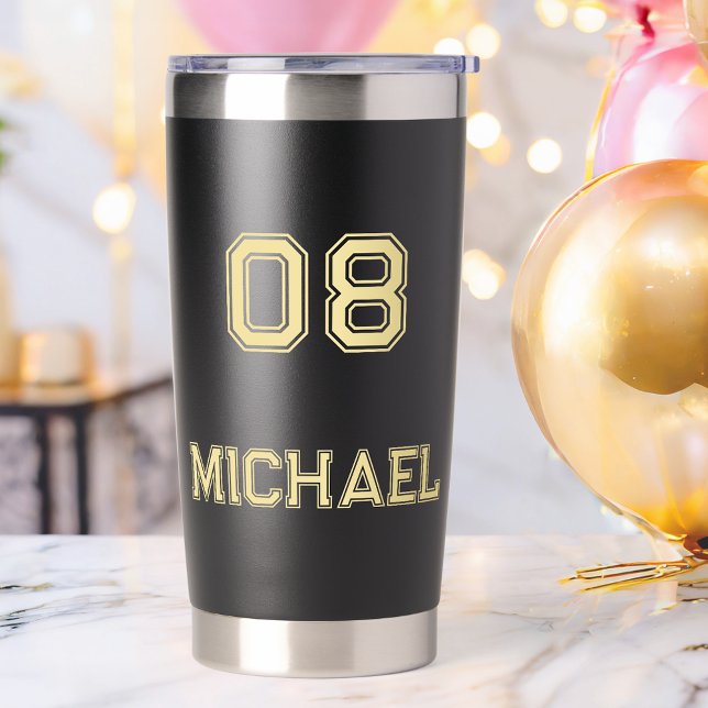 Modern Black Gold Player Name Jersey Number Sports Insulated Tumbler (Modern Black Gold Player Name Jersey Number Sports Insulated Tumbler)