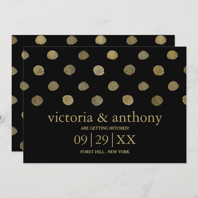 Modern Black & Gold Polka Dots Save The Date (Front/Back)