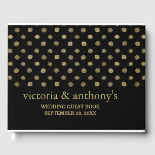 Modern Black & Gold Polka Dots Wedding Guest Book
