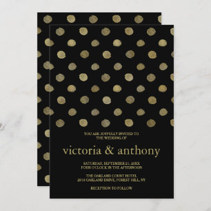 Modern Black & Gold Polka Dots Wedding Invitation