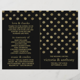 Modern Black & Gold Polka Dots Wedding Program