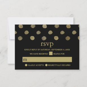 Modern Black & Gold Polka Dots Wedding RSVP Card