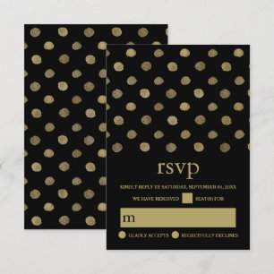 Modern Black & Gold Polka Dots Wedding RSVP Card