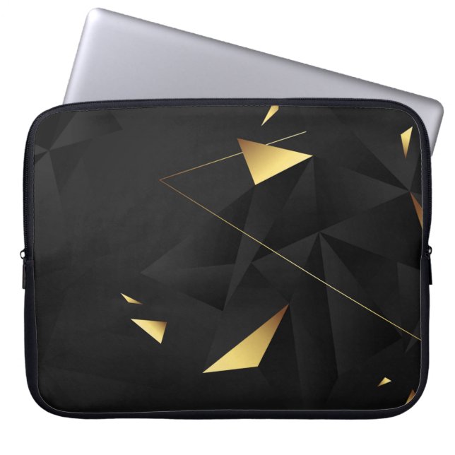 Modern Black-Gold Polygonal Shapes Texture Laptop Sleeve (Front)
