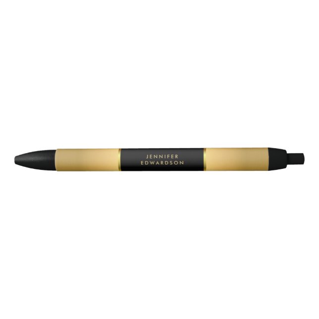 Modern black gold professional monogram name ink pen (Front)