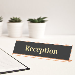 Modern Black Gold Professional Office Reception Desk Name Plate