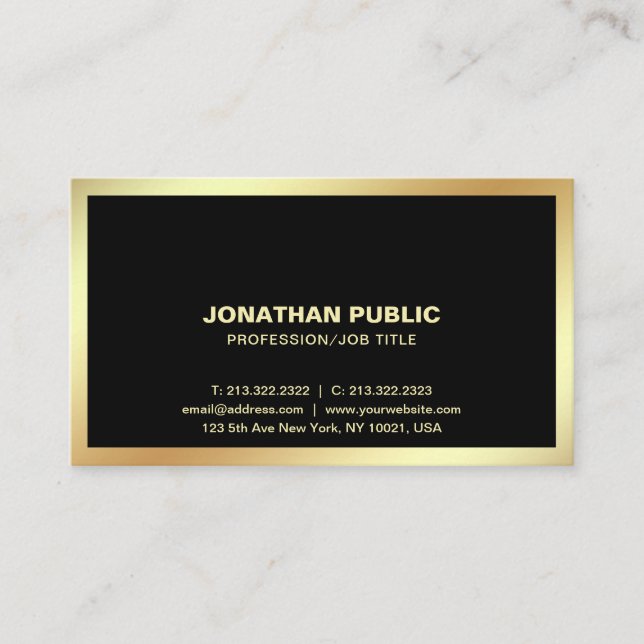 Modern Black Gold Professional Stylish Plain Business Card (Front)