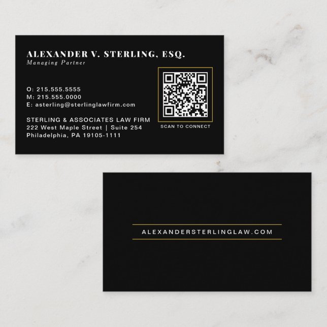 Modern Black Gold QR Code Luxury Professional Business Card (Front/Back)