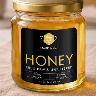 Modern Black & Gold Raw Honey Product Jar Label