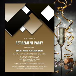 Modern Black Gold Retirement Party Invitation