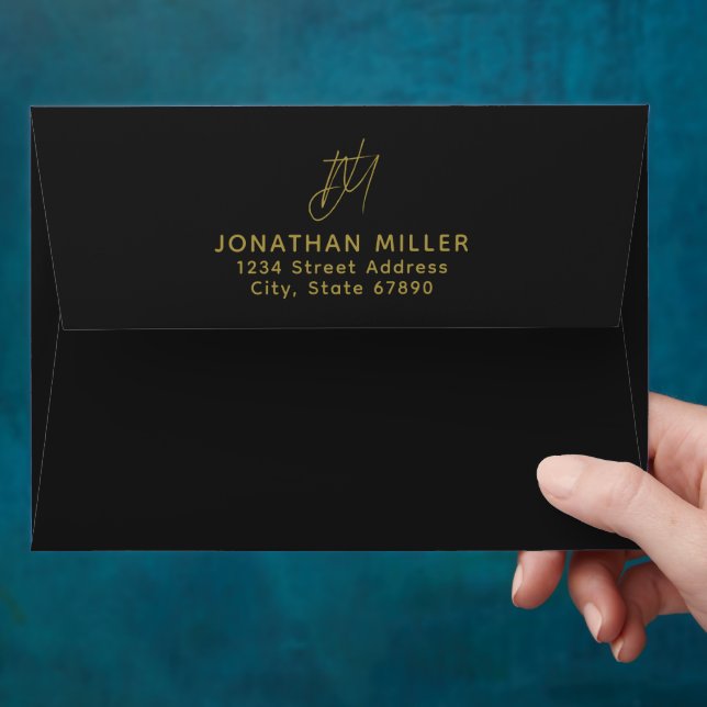 Modern Black Gold Return Address Envelope (Hand)