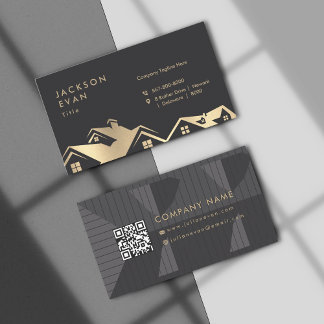 Modern Black & Gold Roofing Construction Repair Business Card