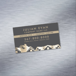 Modern Black & Gold Roofing Handyman Repair Magnetic Business Card