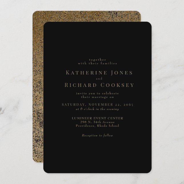 Modern Black & Gold Rounded Glam Wedding Invitation (Front/Back)