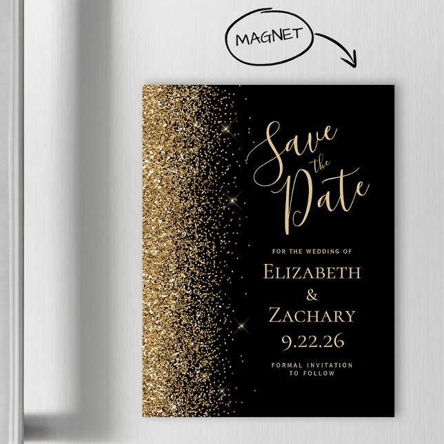 Modern Black Gold Save the Date Magnetic Card (Creator Uploaded)