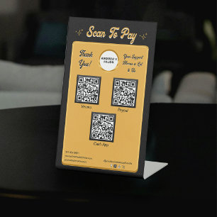 Modern Black Gold Scan To Pay QR Codes Salon Cute Pedestal Sign