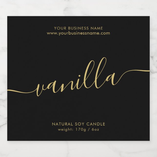 Modern black gold script candle product label (Single Label)