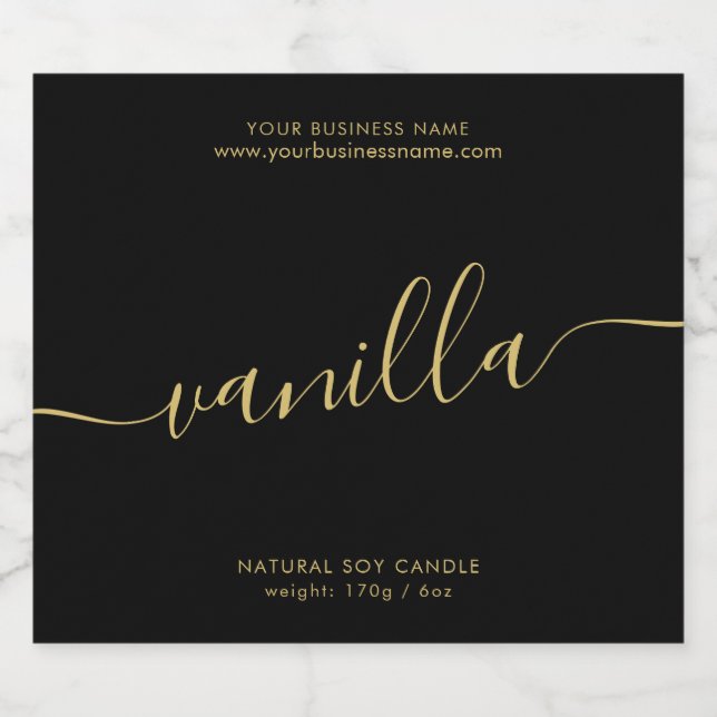 Modern black gold script candle product label (Single Label)