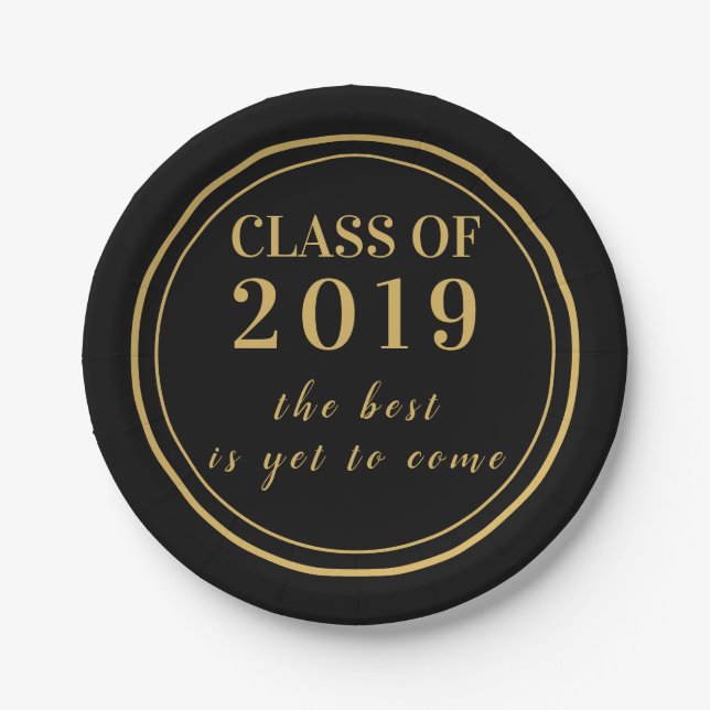 Modern Black Gold Script Graduation Class of 2019 Paper Plate (Front)