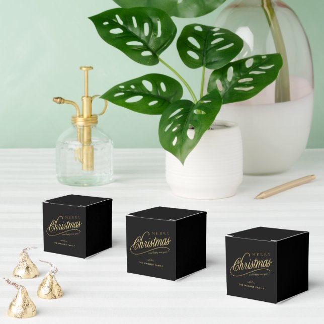 Modern Black & Gold Script Merry Christmas Favour Box (Multiple)