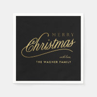 Modern Black & Gold Script Merry Christmas