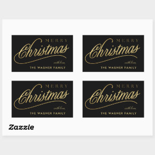 Modern Black & Gold Script Merry Christmas Rectangular Sticker