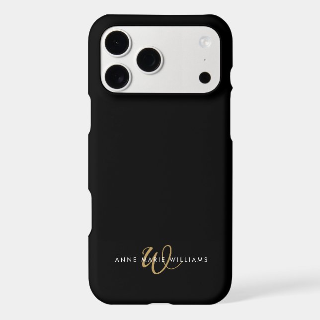 Modern Black Gold Script Monogram (Back)