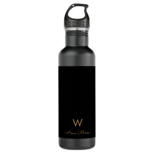 Modern Black Gold Script Monogram 710 Ml Water Bottle