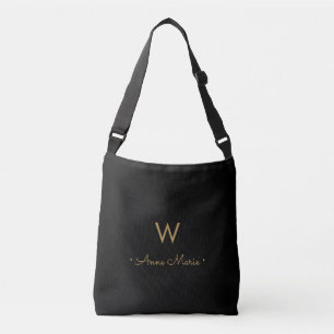 Modern Black Gold Script Monogram Crossbody Bag