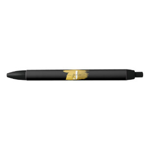 Modern Black & Gold Script Monogram Initial Ink Pen