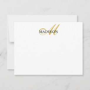 Modern Black Gold Script Monogram Serif Name Card