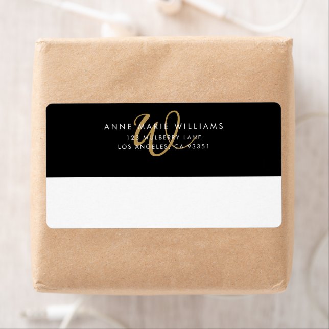 Modern Black Gold Script Monogram Shipping (Insitu)