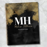 Modern Black Gold Script Name Monogram Planner<br><div class="desc">This stylish planner is perfect for keeping track of your schedule, goals, and tasks, whether for business or personal use. The design features a customisable year on the front, allowing you to update it for any year. With a sleek black background and faux gold watercolor or marble-inspired accents, it combines...</div>