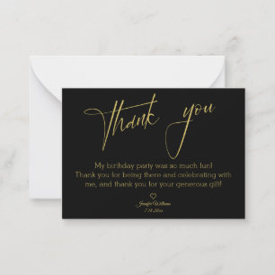 modern black gold script thank you birthday card