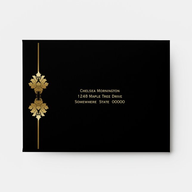 Modern Black Gold Self Addressed Wedding Envelope (Front)