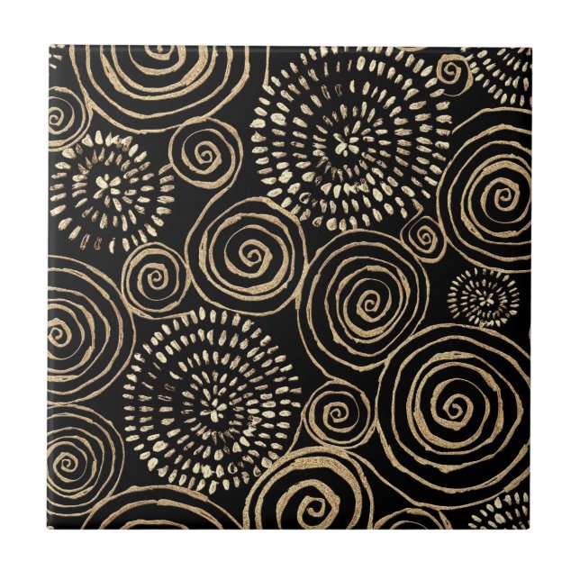 Modern Black Gold Silver Ceramic Tile (Front)