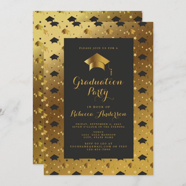 Modern Black Gold Simple Minimalist Invitation (Front/Back)