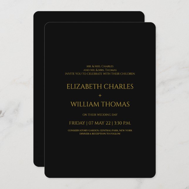 Modern Black & Gold Simple Wedding Invitation (Front/Back)
