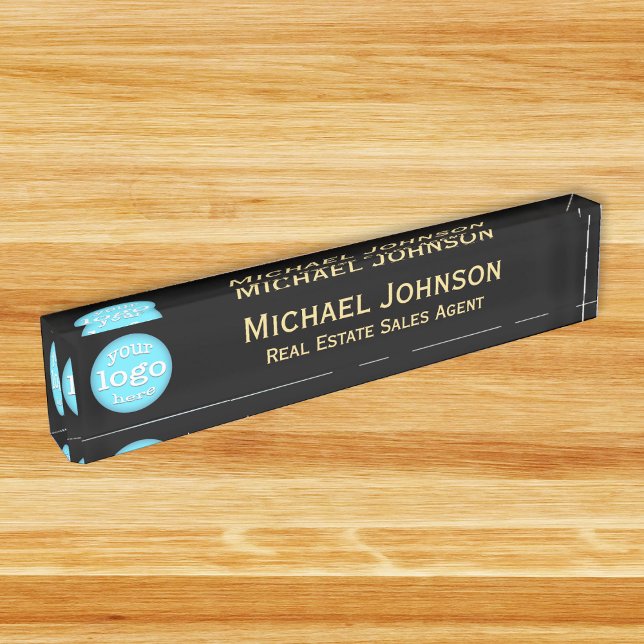 Modern Black Gold Sleek Business Office Logo Title Nameplate (Modern Black Gold Sleek Business Office Logo Title Desk Name Plate)