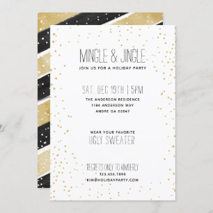 Modern Black & Gold Snowflake Holiday Party Invitation