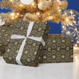 Modern black gold snowflake retro vintage pattern wrapping paper