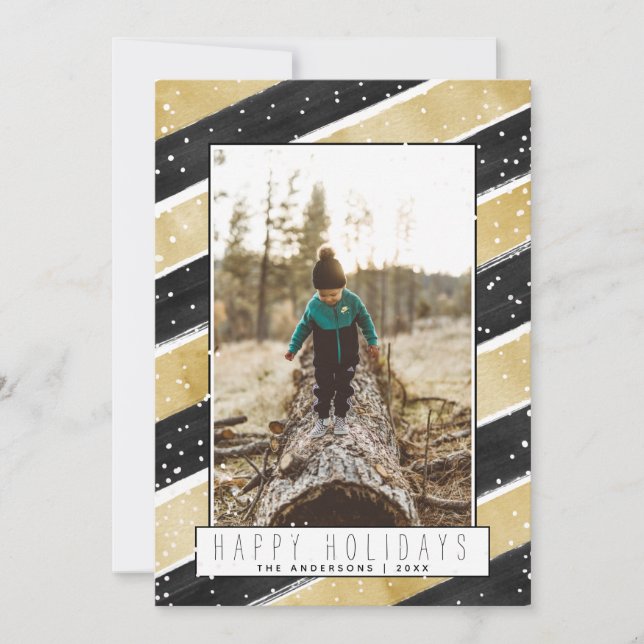 Modern Black & Gold Snowflakes Holiday Christmas (Front)