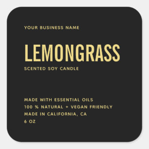 Modern black gold soy candle product label