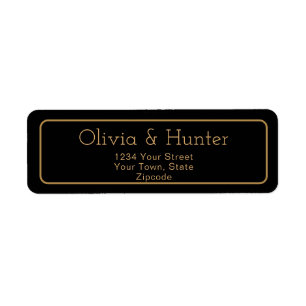 Modern Black & Gold square border wedding address Return Address Label