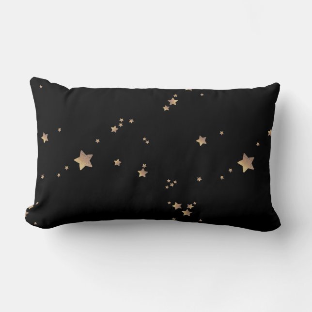 Modern Black Gold Starry Night Space Lumbar Cushion (Front)